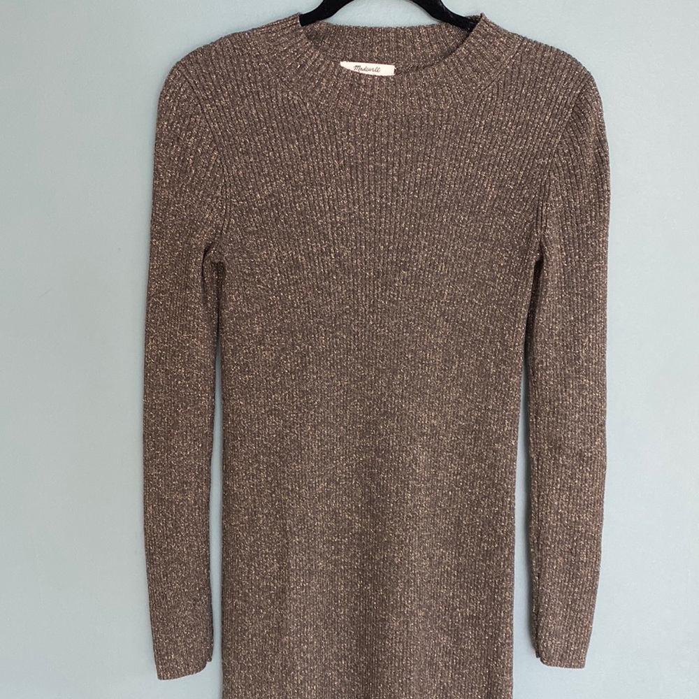 Madewell Sweater Dress - Shimmery Gray with Gold Details